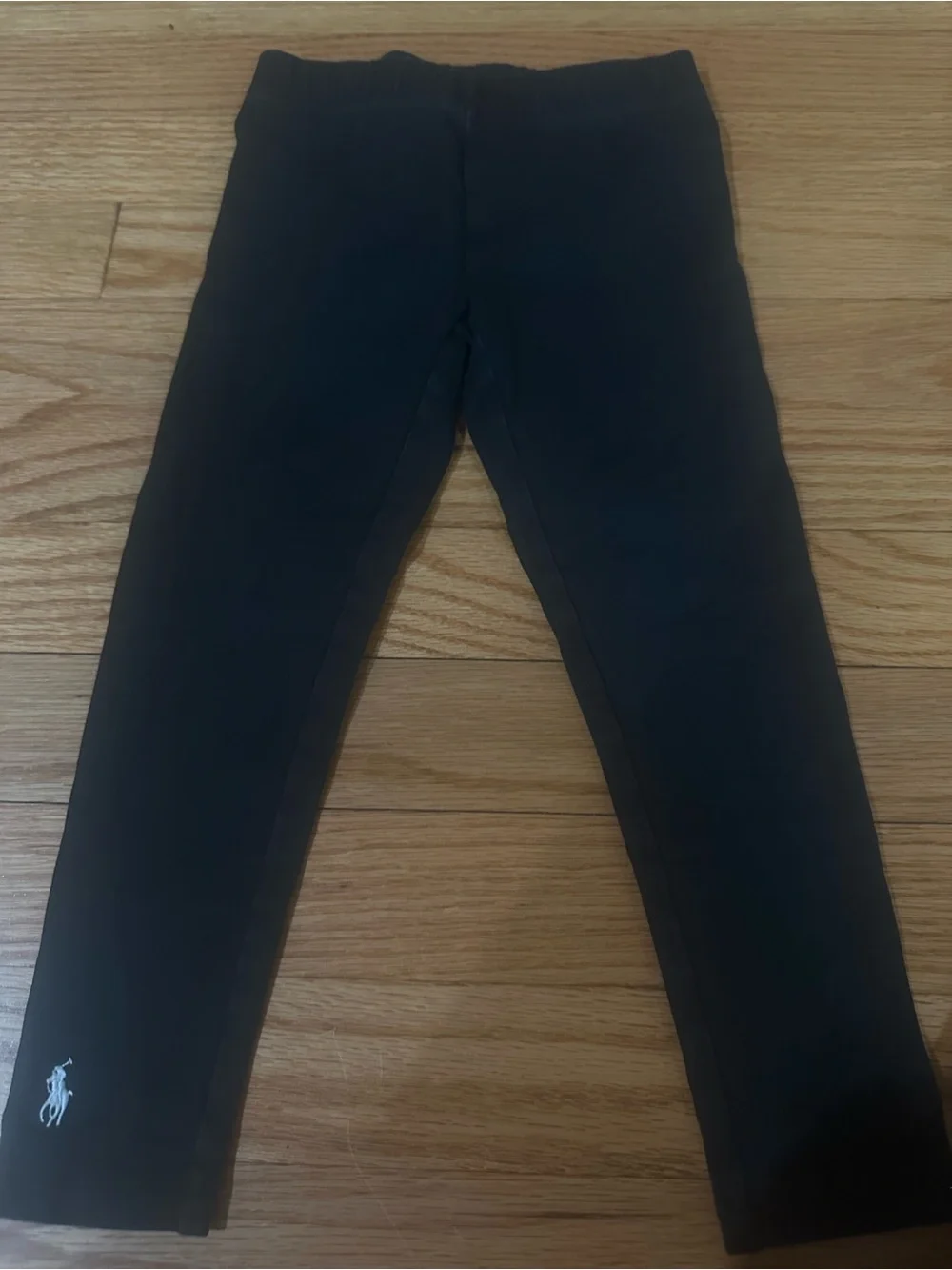 Ralph Lauren Kids Black Leggings with White Pony Embroidery